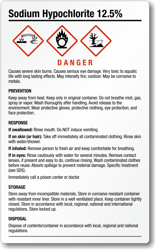 Sodium Hypochlorite Labels