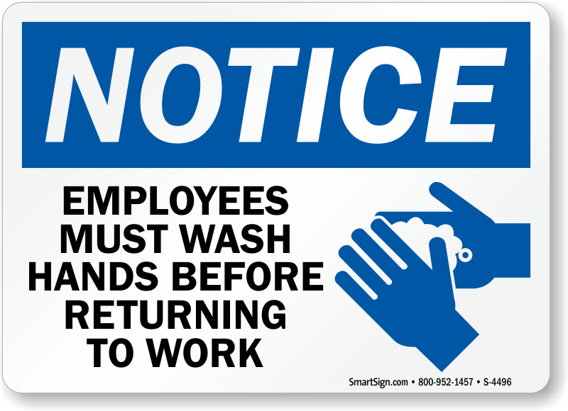 Employees Must Wash Hands Returning To Work Sign With Graphic, SKU S4496