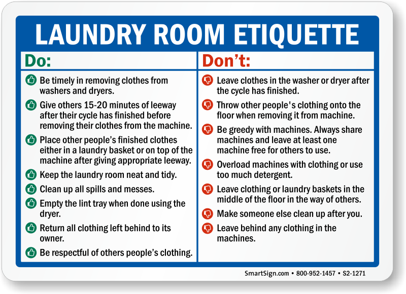 Laundry Room Etiquette Sign, SKU S21271