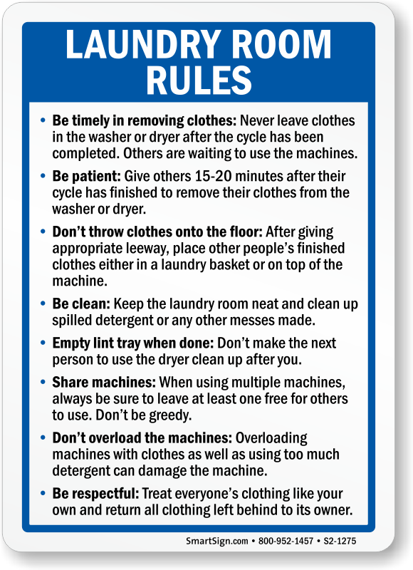 Laundry Room Rules Sign, SKU S21275