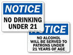 No Drinking Under 21 Signs