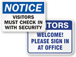 Visitors Must Check In Signs