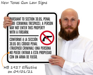 HB 1927 Texas Gun Law Sign