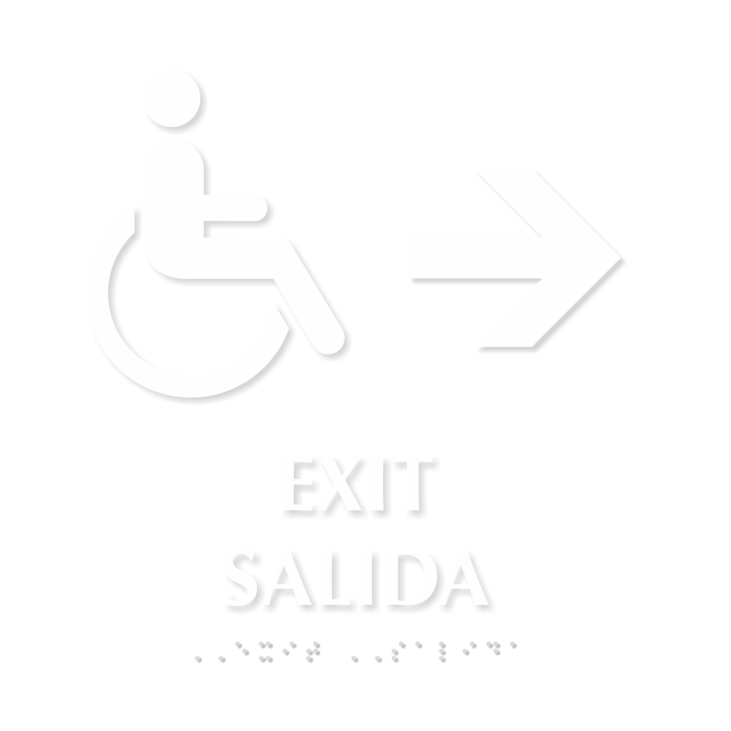 Bilingual Exit, Salida, Right Arrow Braille Sign