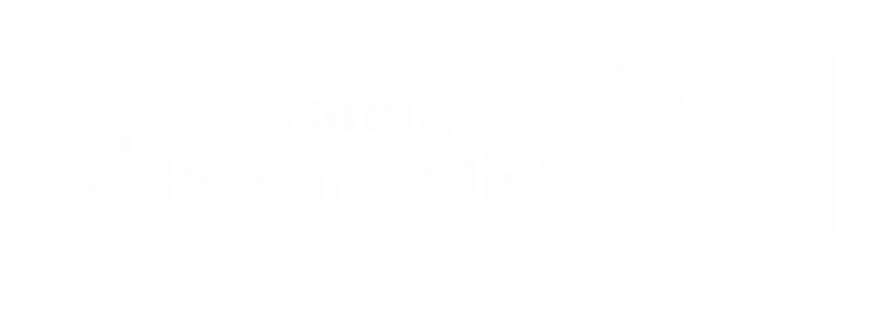 Family Practice Clinic Engraved Sign, Left Arrow Symbol
