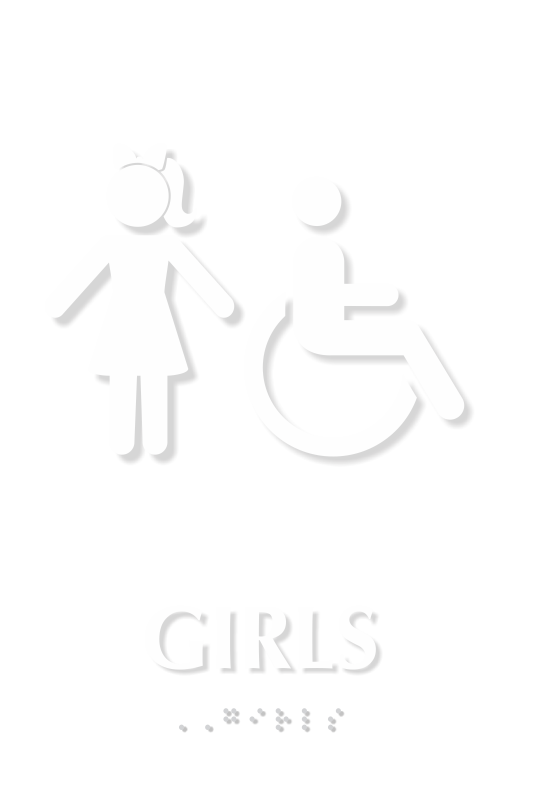 Girls And ISA Symbol Restroom Braille Sign