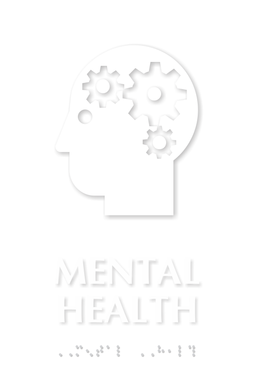 Mental Health Braille Sign with Head Gears Symbol