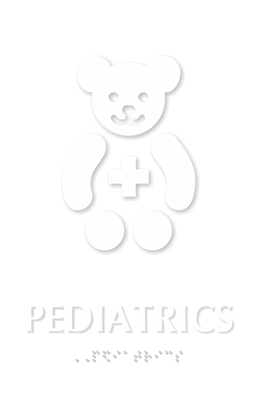 Pediatrics Braille Hospital Sign with Teddy Cross Symbol