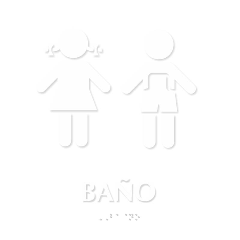 Banos Spanish Braille Sign with Girl, Boy Pictogram