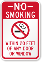 No Smoking Within 20 Feet Of Door Sign