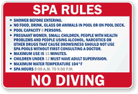 Spa Rules, Custom, No Diving Sign