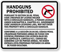Section 30.06 Concealed Handguns Prohibited Sign for Texas