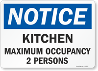 Kitchen Maximum Occupancy Select Number Of Persons Sign