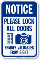 Lock All Doors Remove Valuable From Sight Sign