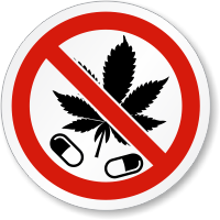 No Drugs Allowed Marijuana Leaf ISO Symbol Label