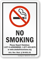 Arizona No Smoking Please Report Violations Sign