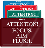 Attention Focus Aim Flush Humorous Restroom Sign
