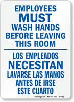 Employees Must Wash Hands Sign Bilingual