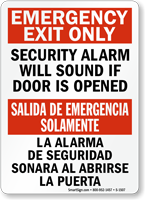 Emergency Exit Only Security Alarm Sign Bilingual