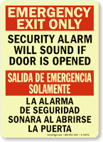 Bilingual Emergency Exit Only Security Alarm Sign