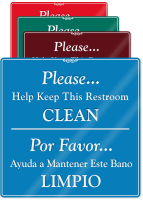Bilingual Keep This Restroom Clean ShowCase Wall Sign