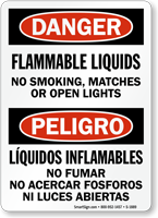 Flammable Liquids No Smoking Sign, Bilingual Danger