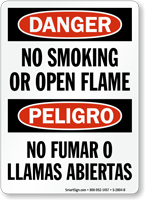 No Smoking Or Open Flame Danger Bilingual Sign