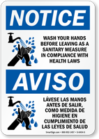 Bilingual: Wash Your Hands Before Leaving Sign