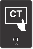 CT Braille Sign with Computed Tomography Symbol