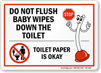 Do Not Flush Baby Wipes Sign