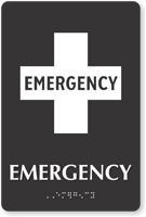 Emergency Braille Hospital Sign with First-Aid Plus Symbol