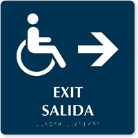 Bilingual Exit, Salida, Right Arrow Braille Sign