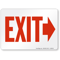 Exit Sign with Red Right Arrow Direction