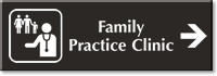 Family Practice Clinic Engraved Sign, Right Arrow Symbol