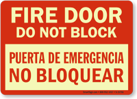 Bilingual Fire Door Do Not Block Glow Sign