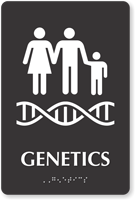 Genetics Braille Hospital Sign with Family Genes Symbol