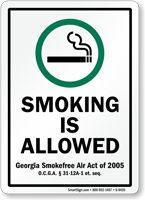Smoking Allowed Smokefree Air Act 2005 Sign