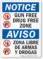 Gun Free Drug Free Zone Bilingual Sign