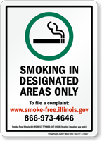 Smoking In Designated Areas To File Complaint Sign