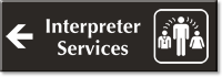 Interpretive Services Engraved Sign with Left Arrow Symbol