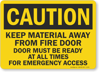 Keep Material Away From Fire Door Caution Sign