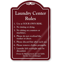 Laundry Center Rules ShowCase Sign