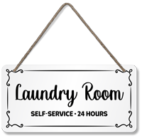 Laundry Room Self Service, 24 Hours Wood Sign
