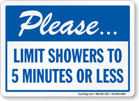 Limit Showers To 5 Min Or Less Sign