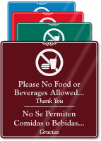 Bilingual No Food Or Beverages Allowed Sign