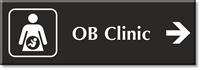 OB Clinic Engraved Sign with Right Arrow Symbol