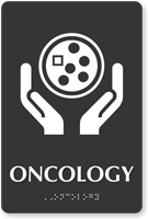Oncology Braille Hospital Sign with Cancer Cell Symbol