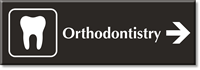 Orthodontistry Engraved Sign, Tooth and Right Arrow Symbol