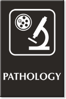 Pathology Engraved Sign with Diagnostic Center Microscope Symbol