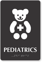 Pediatrics Braille Hospital Sign with Teddy Cross Symbol